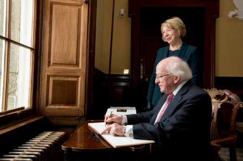 Pictured during the President Michael D. Higgins visit to Russborough, to sign a copy of the recently published ‘Russborough, A Great Irish House, its Families and Collections’, for which the President wrote the Foreword. Picture Andres Poveda 