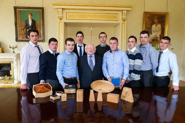 Letterfrack students present woodwork from fallen Áras tree