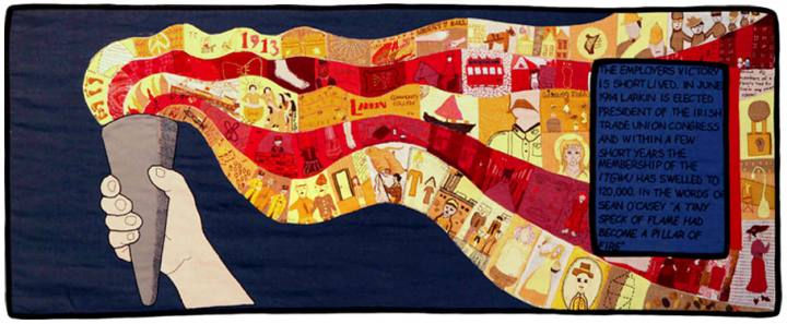 President unveils a tapestry to commemorate the centenary of the 1913 Lockout