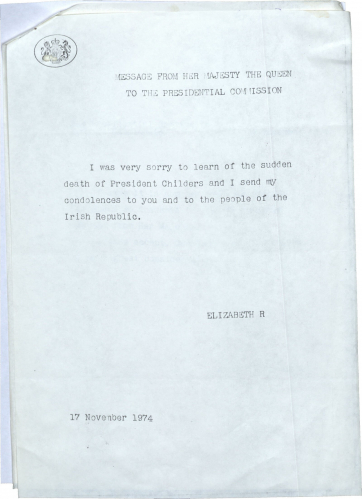 Letter of Condolence from HE Queen Elizabeth II