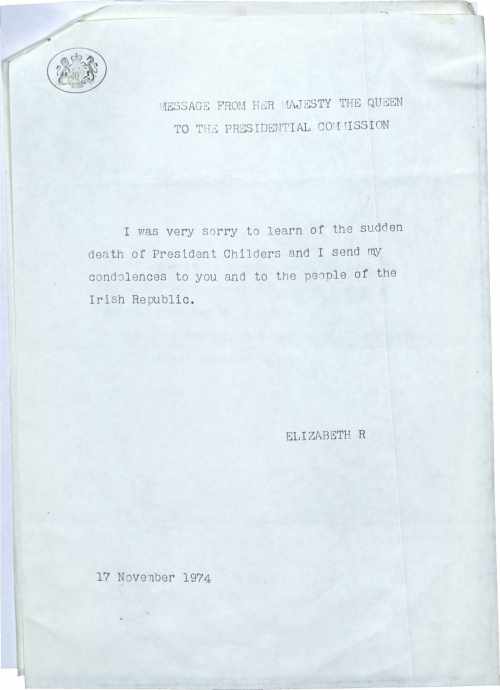 Letter of Condolence from HE Queen Elizabeth II