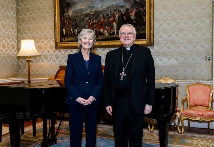 President Connolly receives the Dean of the Diplomatic Corps, H.E. Archbishop Luis Mariano Montemayor, on a Courtesy Call