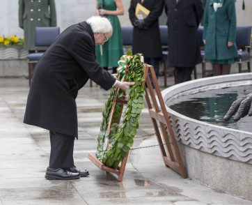 President Higgins lays a wreath for those who died during the events of 1916 at the Garden of Remembrance