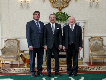 Mr. Andrew Doyle, T.D, Minister of State at the Department of Agriculture, Food & the Marine, H.E. Mr. José Enrique Castillo Barrantes, Ambassador of the Republic of Costa Rica and President Higgins