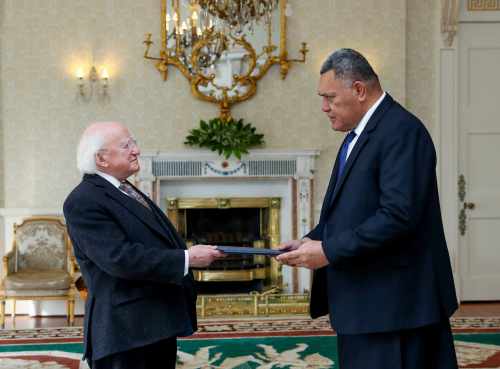 President Higgins and H.E. Mr. Jitoko Tikolevu, Ambassador of the Republic of Fiji