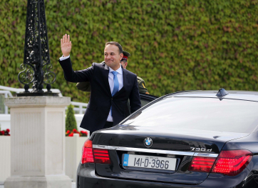 Newly Elected Taoiseach Leo Varadkar leaving at Áras An Uachtarain after he was signed in by President Michael D Higgins as Taoiseach