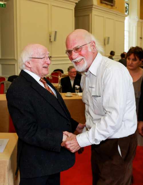 President Michael D. Higgins  meeting Bob Quinn; film maker, writer and photographer.
