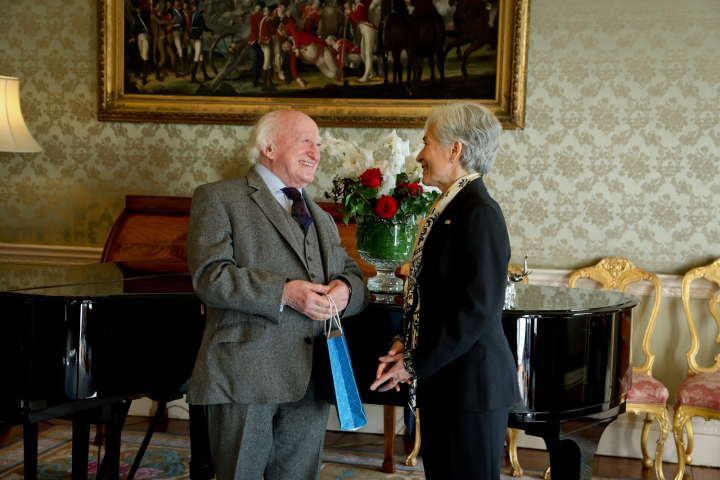 President Higgins receives the Ambassador of Argentina on a farewell courtesy call