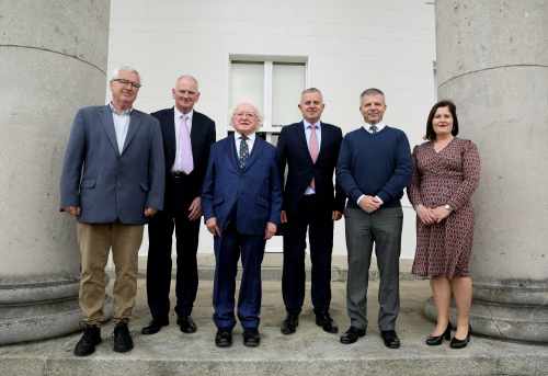 President receives a group from SIPTU and the Inniskillings Museum to mark the presentation of the Irish Citizen Army Flag