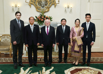 H.E. Mr. Sayakane Sisouvong, Ambassador of the Lao People’s Democratic Republic, was accompanied by his wife, Mrs. Somsanith Sisouvong, their son, Mr. Sayasone Sisouvong and by Mr. Soutsady Khamphanthong, Deputy Chief of Mission.