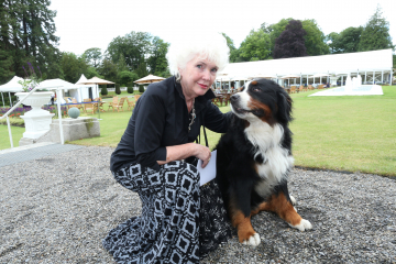 12.06.2016...Bloomsday Garden Party at the Aras...Pic shows Fionnula Flanagan as she meets Shadow on