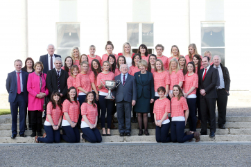 Pic shows the Cork Ladies Gaelic Football team as they  posed for an official photo with  President Higgins and his wife Sabina at the reception.Pic Maxwells