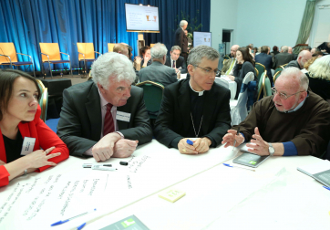 Pic shows  taking part in the Community Voices World Cafe Session are from left Professor Aoife McLysaght,,TCD, Mr. Eamonn Farrell,His Excellency The Most Rev.Charles John  Brown,Papal Nuncio and Br. Kevin Crowley,Capuchin Day Centre.