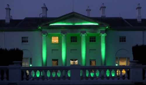 The Áras turning Green for St. Patricks day