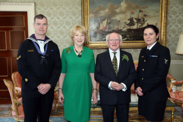 President Michael D.Higgins and his wife Sabina with brother and sister L/S Donal O'Sullivan and his sister PO/ERA Patricia O'Sullivan