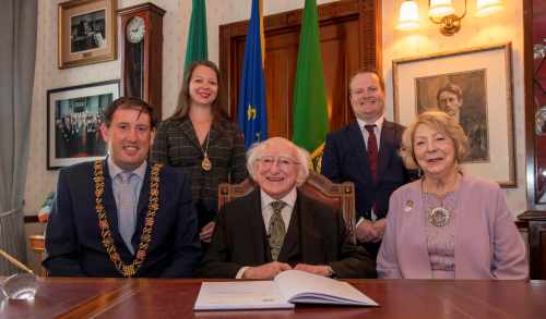 President and Sabina pay a courtesy call on Councillor Kieran McCarthy, Lord Mayor of Cork