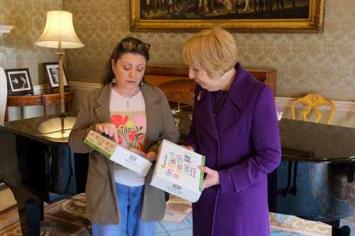 Sabina receives Lorna McCormack from Wool in School on a courtesy call
