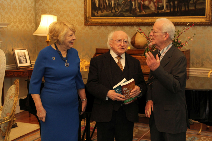 President and Sabina receive Dom Colbert who will present a copy of his books ‘An Irish Doctor’s Odyssey - The Saints Are in Heaven’ and ‘No Tears Left - Biafra to Bosnia’