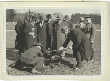 25th June 1939 - Douglas Hyde planting Cornish Elm Tree on the front lawn to mark his first year in office 