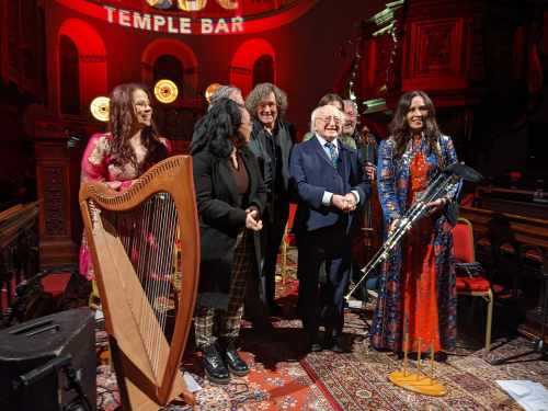 President attends Saíocht poetry and music event as part of Temple Bar TradFest