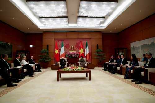 President Michael D. Higgins in the National Assembly meeting with Ms Nguyen Thi Kim Ngan Chair of the National Assembly in the city of Hanoi
