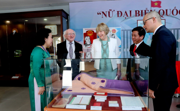 President Michael D. Higgins and his wife Sabina on a visit to the Southern Womens Musuem with Ms Nguyen Thi Tham, Museum Director  