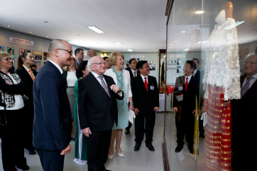 President Michael D. Higgins and his wife Sabina on a visit to the Southern Womens Musuem as they view photos , cloths and documentation relating to the movement