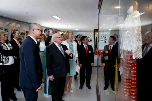 President Michael D. Higgins and his wife Sabina on a visit to the Southern Womens Musuem as they view photos , cloths and documentation relating to the movement