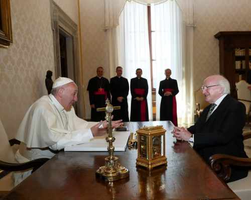 His Holiness Pope Francis and President Michael D Higgins meeting in the Vatican City