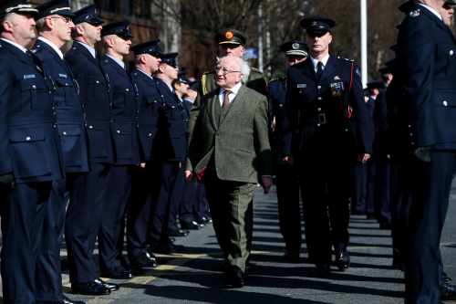 President Micheal D. Higgins inspects the Guard of Honour at the Ceremonial event for the Irish Citizen Army and James Connolly