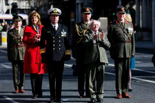 President Micheal D. Higgins and Acting Tanaiste Joan Burton at the Ceremonial event for the Irish Citizen Army and James Connolly