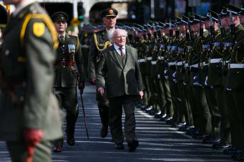 President Micheal D. Higgins inspects the Guard of Honour at the Ceremonial event for the Irish Citizen Army and James Connolly