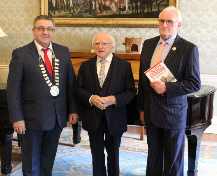President receives representatives from Limerick Trades Council who will present a copy of ‘Forgotten Revolution – The Limerick Soviet 1919’