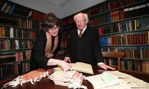 President of Ireland, Michael D Higgins and Prof Ríonach uí Ógáin, Director, National Folklore Collection, University College Dublin