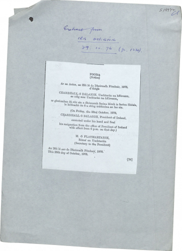 Iris Oifigiuil Notice of Resignation