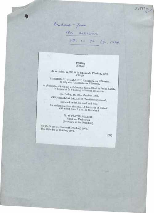 Iris Oifigiuil Notice of Resignation