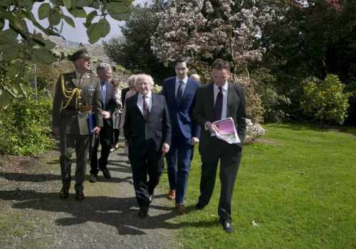 Pictured with President of Ireland Michael D. Higgins were Simon Harris TD, Minister of State with special responsibility for the Office of Public Works (OPW) and Seamus O' Brien, Head gardner at Botanic Gardens Kilmacurragh, Co. Wicklow