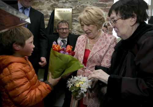Pictured was Kevin Kingston aged 6 from Redcross Co. Wickloow who presented Sabina Higgins wife of the President Michael D. Higgins  with some flowers  and Carol Acton a representive from the Acton Family