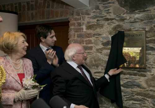 Pictured with President of Ireland Michael D. Higgins and his wife Sabina who officially unveiled the plaque was Simon Harris TD, Minister of State
