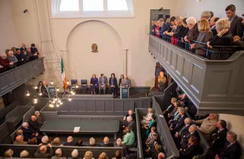 President Higgins pictured speaking at the Official opening this evening of the Kilmainham Gaol Museum Visitor Centre in the former courthouse building. 