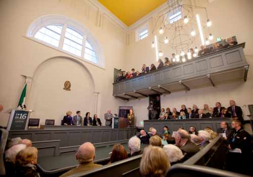President Higgins pictured speaking at the Official opening this evening of the Kilmainham Gaol Museum Visitor Centre in the former courthouse building. 