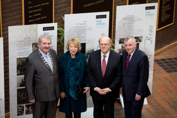 Mayor of Limerick, Cllr Kevin Sheahan, Mrs Sabina Higgins, wife of Úachtaráin na hÉireann, Michael D Higgins, Minister for Finance, Michael Noonan, TD and Prof. Don Barry, President of UL.