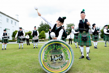 Darren Finnegan, 11,  and Sean Finnegan, Pipe Major, members of the Corduff Pipe Band