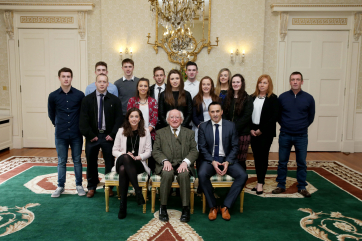 President Michael D.Higgins receiving members of the GAA Handball Team Ireland Squad who participated at the World Handball Championships in Calgary.
