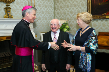 Holy See: HE. The Dean of the Diplomatic Corps; Most Reverand Charles John Brown, President Michael D. Higgins and his wife Sabina Higgins.