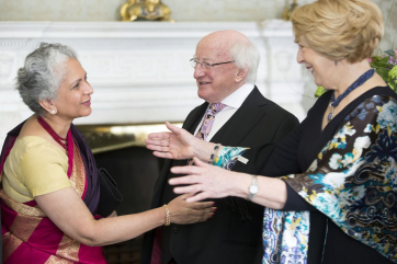 Indian Ambassador; HE Mrs. Radhika Lal Lokesh President Michael D. Higgins and his wife Sabina Higgins.