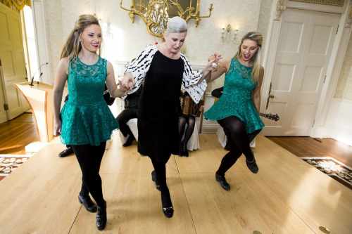 Romanian Ambassador; HE Mrs. Manuela Breazu with Irish Dancing sisters Clare and Áine McDermott.