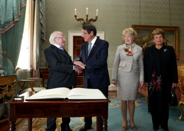 President Michael D. Higgins, H.E. Mr. Nicos Anastasiades, President of the Republic of Cyprus, Sabina Higgins and Andri Anastasiades, spouse of the President of the Republic of Cyprus