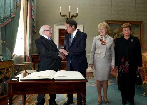 President Michael D. Higgins, H.E. Mr. Nicos Anastasiades, President of the Republic of Cyprus, Sabina Higgins and Andri Anastasiades, spouse of the President of the Republic of Cyprus