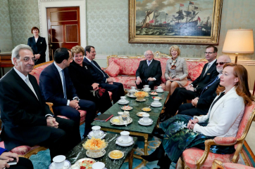 H.E. Mr. Nicos Anastasiades, President of the Republic of Cyprus and his wife Andri Anastasiades with President Michael D. Higgins and his wife Sabina as they sit down for discussion